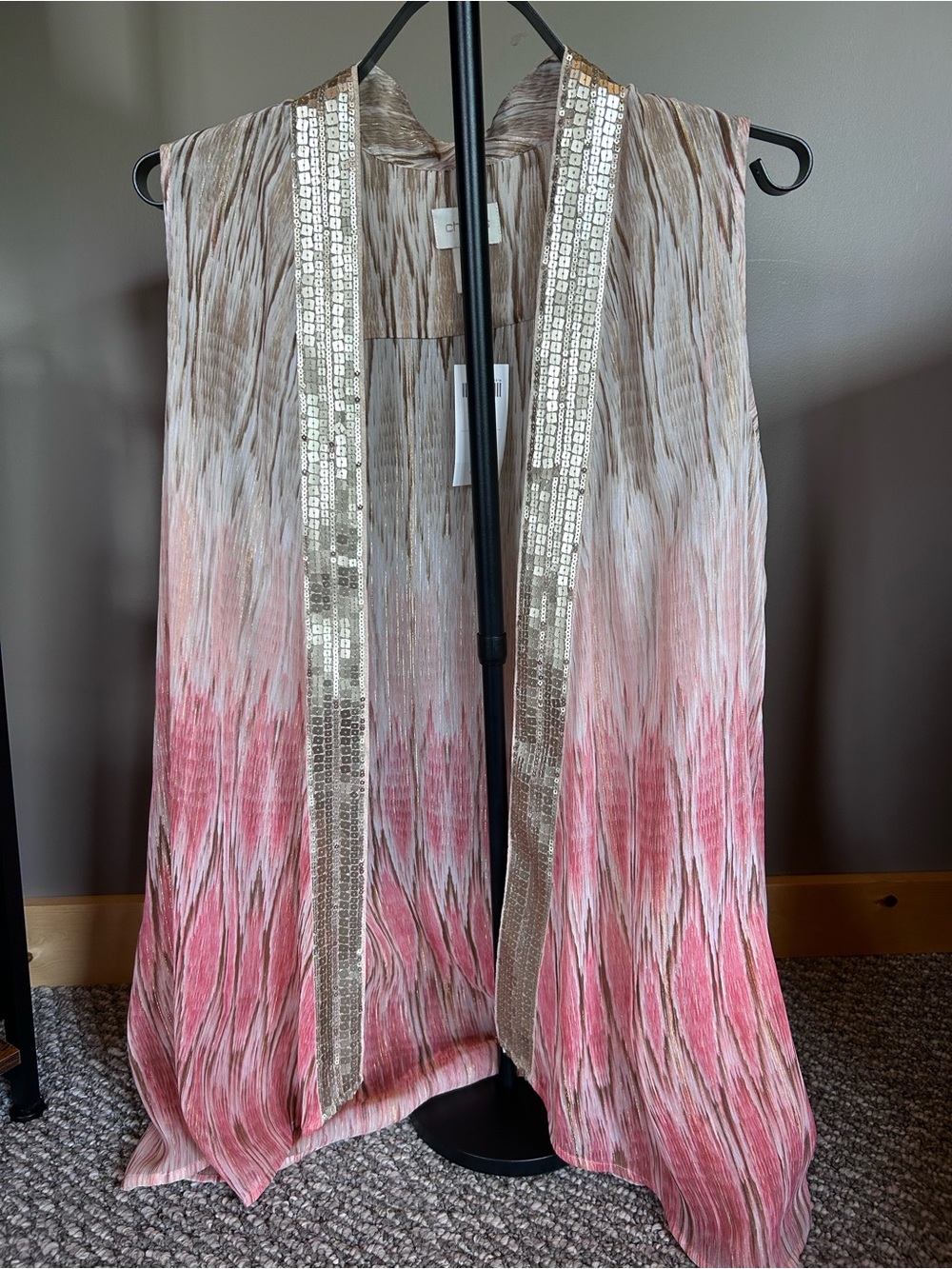 Chico's Pink Ombre Sequin-Trim Sleeveless Duster